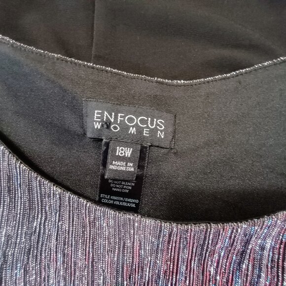 EUC: ENFOCUS Size 18W Black Silver Chic Metallic Ruched Party Dress - Picture 3 of 5